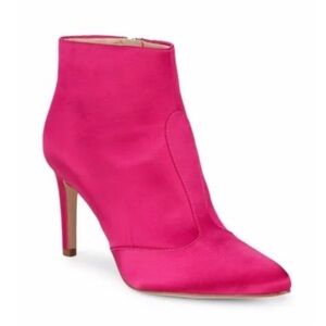 🆕 Sam Edelman Olette High Pointed Toe, Satin, Hot Pink Ankle Boots. Size 9.5M